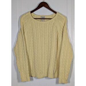 LL Bean Sweater Womens Size XL Yellow Fisherman's Cable Knit Cotton Pullover